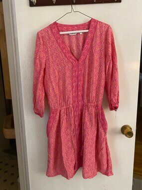 VINEYARD VINES Pink Floral V-Neck 3/4 Sleeves Blouson Bodice Mini Dress - Size 4